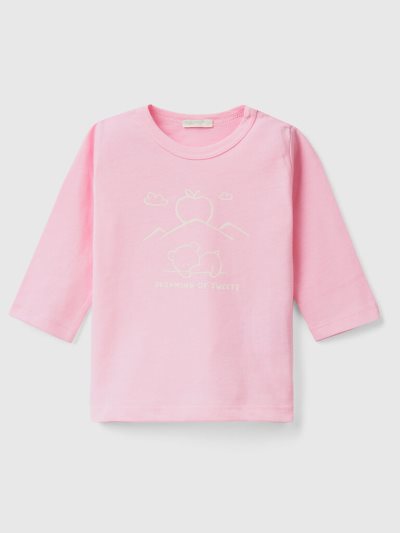 Pink Kids' Benetton Long Sleeve Organic Cotton T Shirts | AU683036