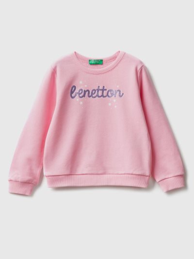 Pink Kids' Benetton Organic Cotton Glittery Print Sweatshirt | AU797908