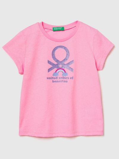 Pink Kids' Benetton Organic Cotton Print Short Sleeve T-shirts | AU173114