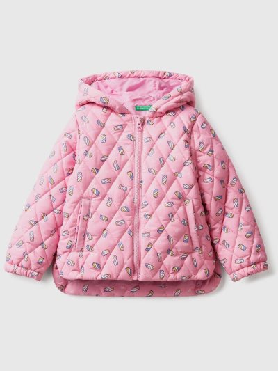 Pink Kids' Benetton Patterned Hood Padded Jackets | AU565165