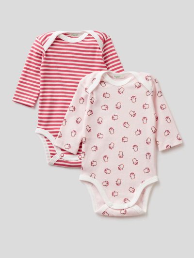 Pink Kids' Benetton Set Of Two 100% Cotton Bodysuits | AU042284