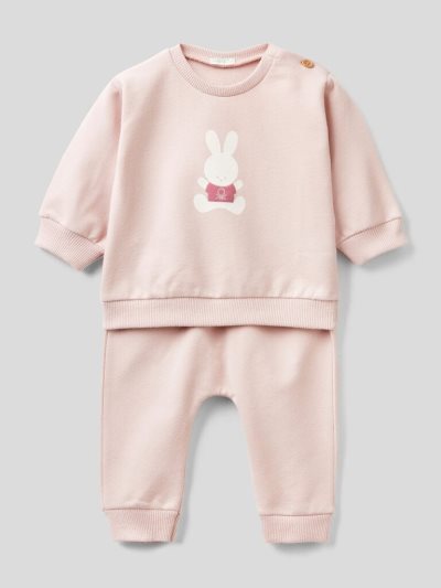 Pink Kids' Benetton Set Stretch Sweat Outfit | AU731177