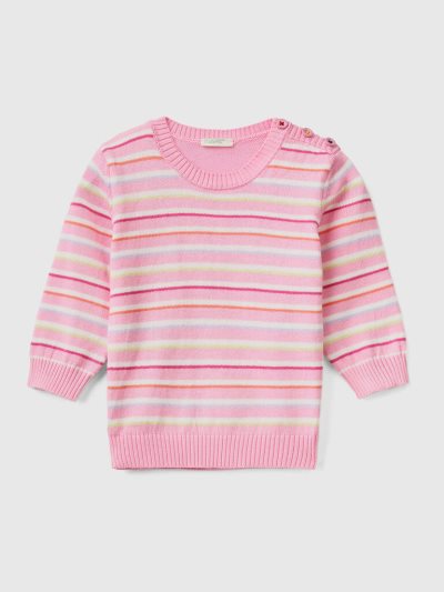 Pink Kids' Benetton Striped Pure Cotton Sweaters | AU693168