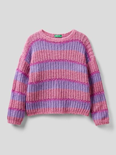 Pink Kids' Benetton Striped Wool Blend Sweaters | AU455122