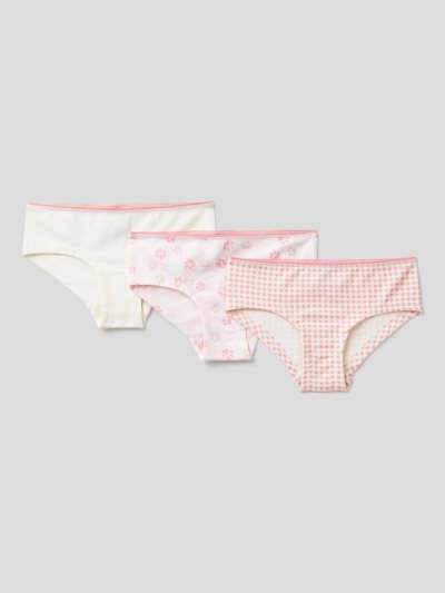 Pink Kids' Benetton Three Pairs Of Stretch Cotton Briefs | AU432401