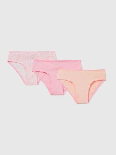 Pink Kids' Benetton Three Pairs Of Stretch Cotton Briefs | AU471950