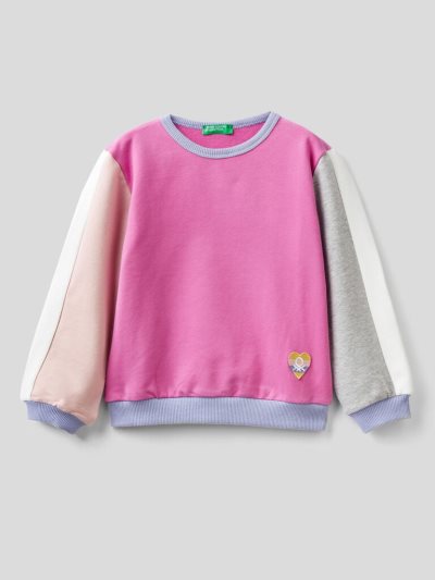 Pink Kids' Benetton Warm Color Block Patch Sweatshirt | AU195235