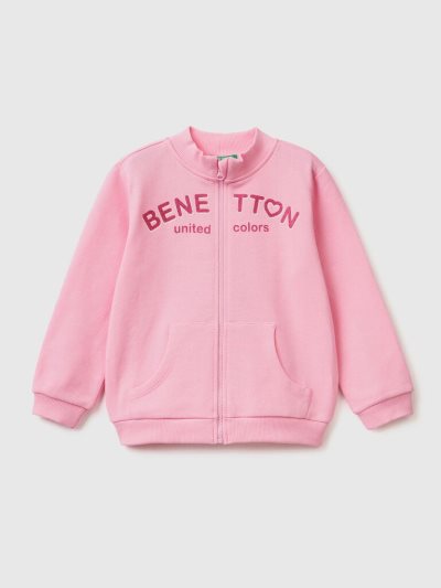 Pink Kids' Benetton Zip Organic Cotton Sweatshirt | AU504299