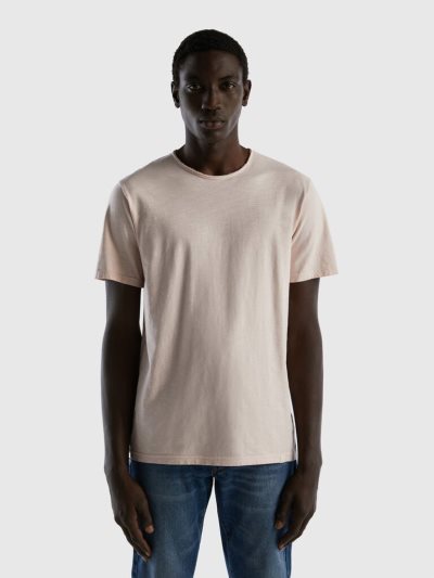 Pink Men's Benetton Slub Cotton Short Sleeve T-shirts | AU887603