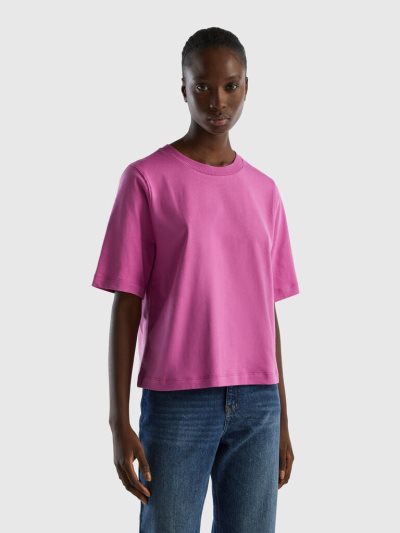 Pink Women's Benetton 100% Cotton Boxy Fit Short Sleeve T-shirts | AU305691