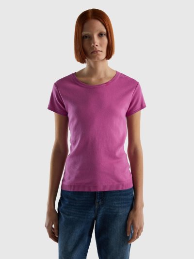 Pink Women's Benetton 100% Cotton Short Sleeve Sweaters | AU410442