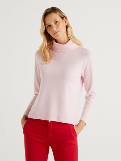 Pink Women's Benetton Cashmere And Wool Blend Turtleneck High Neck Sweaters | AU831184