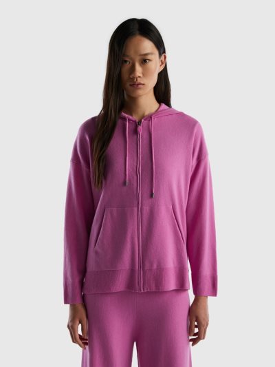 Pink Women's Benetton Cashmere Blend Hood Crew Neck Sweaters | AU119881