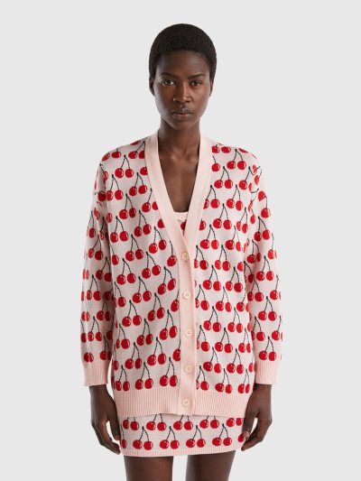 Pink Women's Benetton Cherry Pattern Cardigan | AU365766