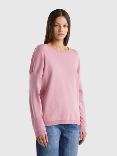 Pink Women's Benetton Cotton Round Neck Sweaters | AU337810