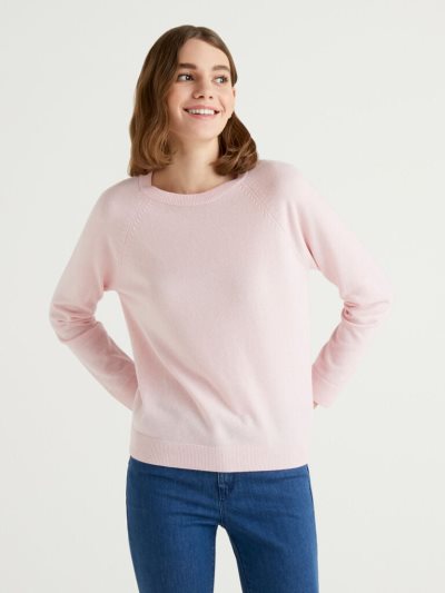 Pink Women's Benetton Crew Neck Cashmere And Wool Blend Sweaters | AU439114