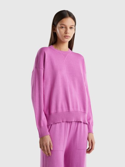 Pink Women's Benetton Crew Neck Tricot Cotton Sweaters | AU331028