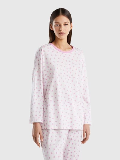 Pink Women's Benetton Heart Warm Cotton Blend Pyjamas | AU392753