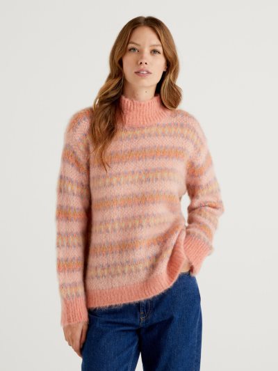 Pink Women's Benetton High Neck Mohair Blend High Neck Sweaters | AU150875