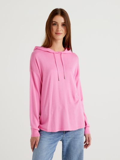 Pink Women's Benetton Hood Modal® Blend Oversized Sweaters | AU094226