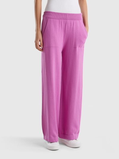 Pink Women's Benetton Knit Wide Trousers | AU809685