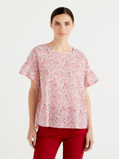 Pink Women's Benetton Pure Cotton Patterned Blouse | AU401913