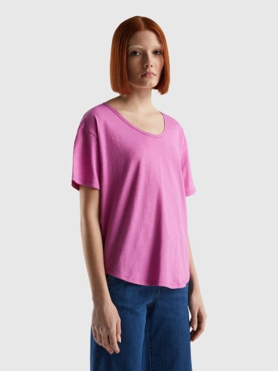 Pink Women's Benetton Short Sleeve Lightweight Cotton T Shirts | AU762526