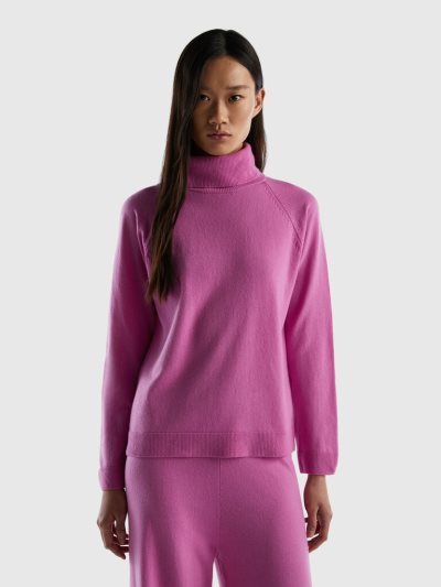 Pink Women's Benetton Wool And Cashmere Blend Turtleneck High Neck Sweaters | AU886082