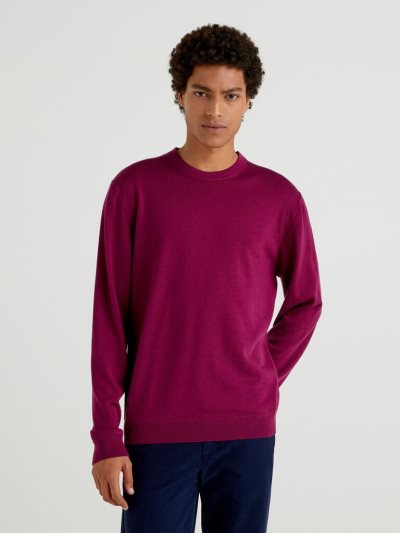 Plum Men's Benetton Crew Neck Pure Virgin Wool Sweaters | AU351710