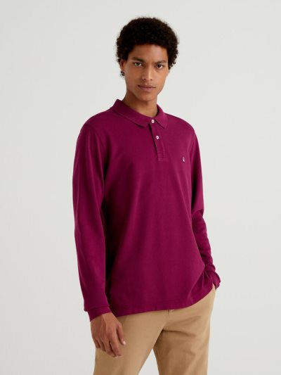 Plum Men's Benetton Long Sleeve 100% Cotton Polo Shirts | AU471122