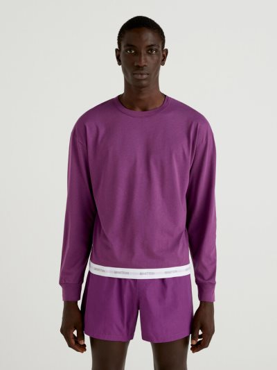 Purple Men's Benetton Logoed Elastic Sweatshirt | AU703550