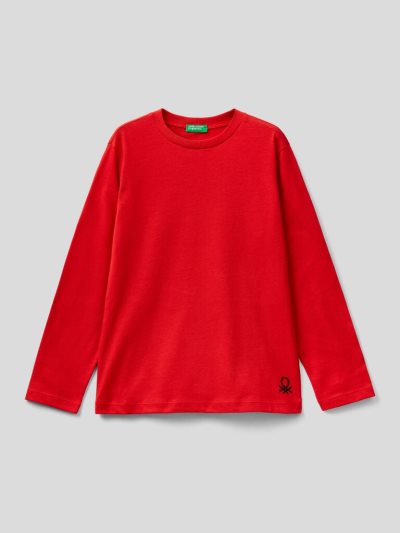 Red Kids' Benetton 100% Organic Cotton Crew Neck Long Sleeve T-shirts | AU001302