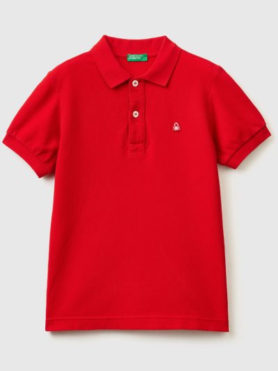 Red Kids' Benetton 100% Organic Cotton Slim Fit Short Sleeve Polos | AU105313