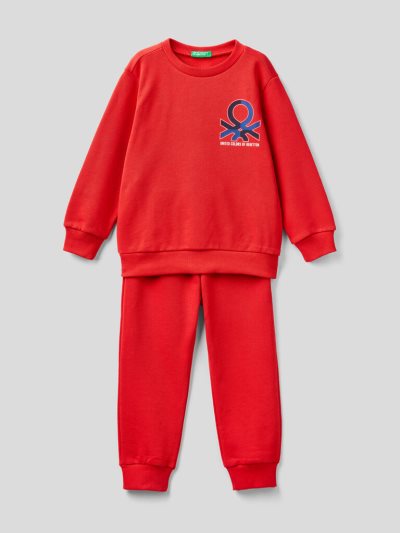 Red Kids' Benetton 100% Organic Cotton Sweat Tracksuits | AU304673