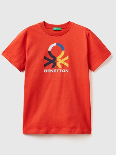 Red Kids' Benetton 100% Organic Cotton Short Sleeve T-shirts | AU501611