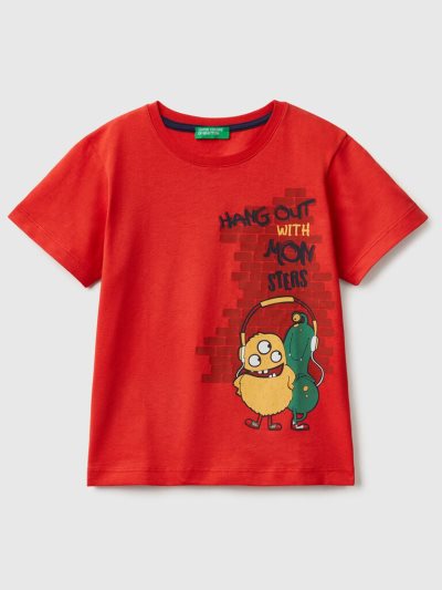 Red Kids' Benetton Animal Print Short Sleeve T-shirts | AU092093