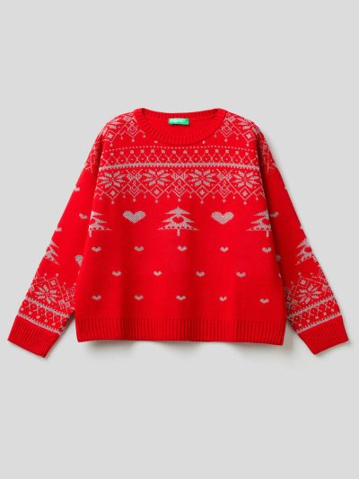 Red Kids' Benetton Christmas Inlays Sweaters | AU336083