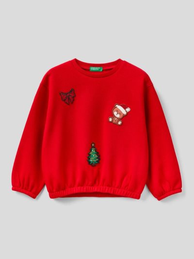 Red Kids' Benetton Christmas Patch Sweatshirt | AU893998