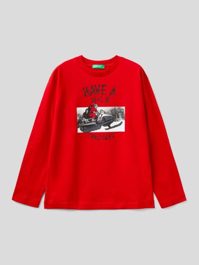 Red Kids' Benetton Christmas Photo Print Long Sleeve T-shirts | AU070858