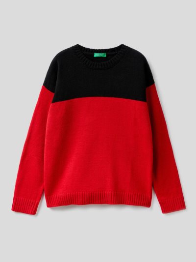 Red Kids' Benetton Color Block Wool Blend Sweaters | AU037316