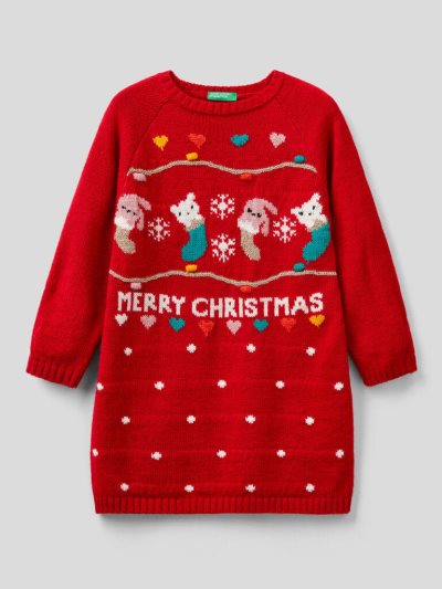 Red Kids' Benetton Knit Christmas Dress | AU708652