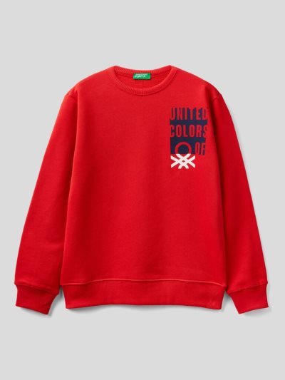 Red Kids' Benetton Logo Print Hoodie | AU195167