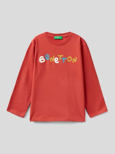 Red Kids' Benetton Long Sleeve 100% Organic Cotton T Shirts | AU249227