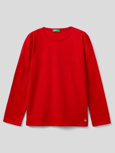 Red Kids' Benetton Long Sleeve Organic Cotton T Shirts | AU729389