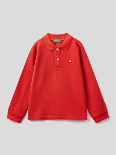 Red Kids' Benetton Organic Cotton Long Sleeve Polo Shirts | AU323342