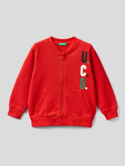 Red Kids' Benetton Organic Cotton Zip Sweatshirt | AU567094