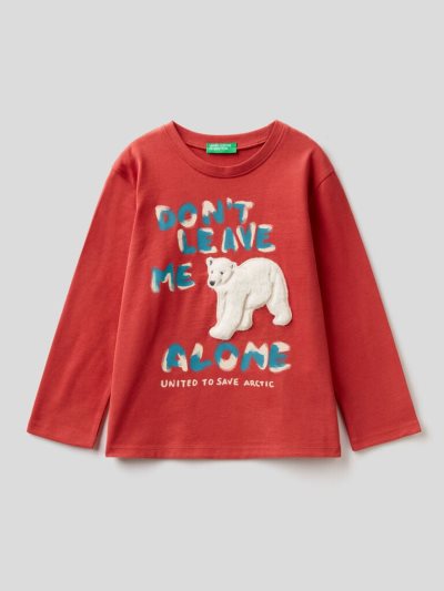 Red Kids' Benetton Patch Warm Cotton Long Sleeve T-shirts | AU145996