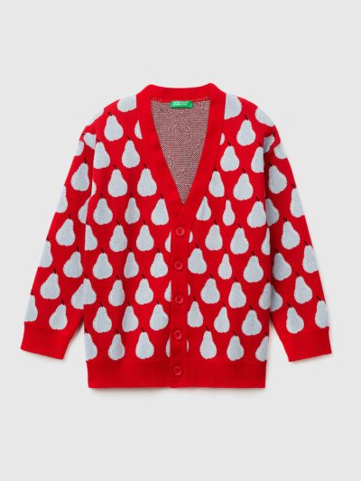 Red Kids' Benetton Pear Pattern Cardigan | AU811546