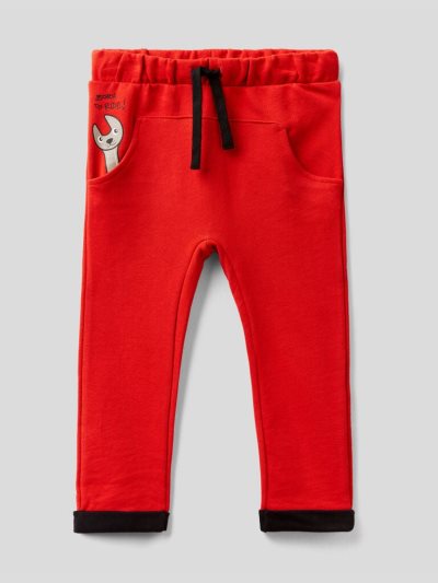 Red Kids' Benetton Print And Drawstring Joggers | AU166274