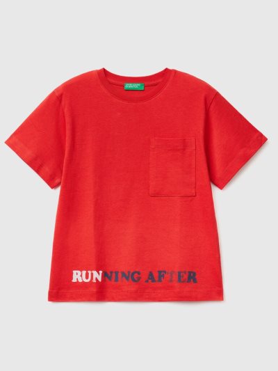 Red Kids' Benetton Print On Front And Back Short Sleeve T-shirts | AU161661